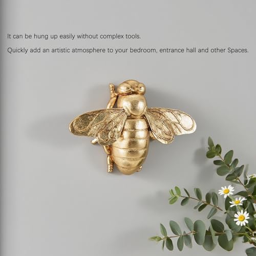 KISWIAR Gold Bee Wall Decor, 3D Hanging Honey Bee Wall Sculpture, Resin Insect Animal Figurine Natural Themed Home Decoration for Tabletop Living Room Bedroom (Antique Gold) - Image 6