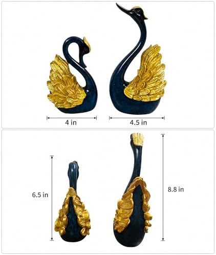 2pcs Swan Statues Couple's Home Decorations for Living Room Decor and Accessories, Sculptures Home Decor for Coffee Table, Book Shelf Decor Accents (Gold) - Image 2