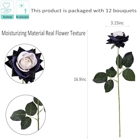 Kimura's Cabin 12pcs Real Touch Roses Artificial Flower Lifelike Rose,Black - Image 2