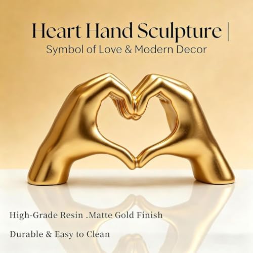 SANTA CASA Small Gold Heart Hands Sculpture, Gold Tone Desktop Art Statue - Image 7