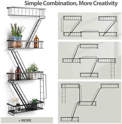 SweetSage Fire Escape Wall Shelf 4 Tier - NYC Decorative Floating Shelf Black Metal Book Shelves for Home Office Apartment Organizer and Display - Image 6