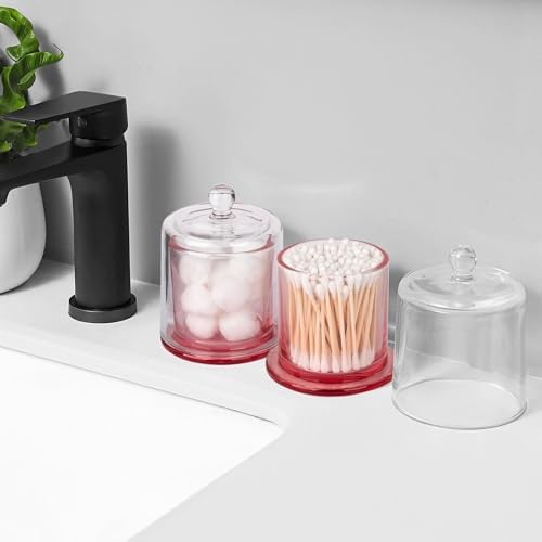 rejomiik Qtip Holder Apothecary Jars with Lid, 2 Pack Thick Glass, Pink - Image 4
