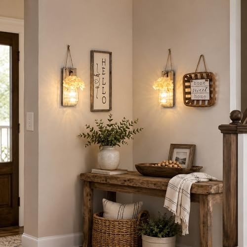 Rustic Mason Jar Sconces Wall Decor, Grey, Set of 2 - Image 4