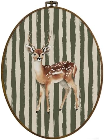 dvhdajed Vintage Olive Deer Oval Wall Art Decor, Deer Nursery Decor,Farmhouse Reindeer Framed Canvas Art, Retro Rustic Reindeer Wall Hanging Decoration for Kitchen Living Room Bathroom, 8.7x11.3 In by dvhdajed