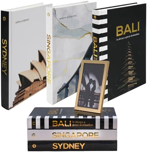 Decorative Books for Home Decor - Black and Gold Foiled Decor Books for Coffee Table - Decorative Hardcover Display Faux Books for Bookshelf – Fashion Designer Books Decor Set of 3 by LUMNEST