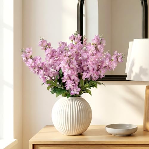 Fake Flowers 23.6” Delphinium Artificial Flowers 8Pcs Silk Flowers with Stems Long Stem Artificial Flowers for Tall Vase Faux Flowers for Indoor Home Decoration Wedding Decoration Centerpiece (Purple) - Image 5