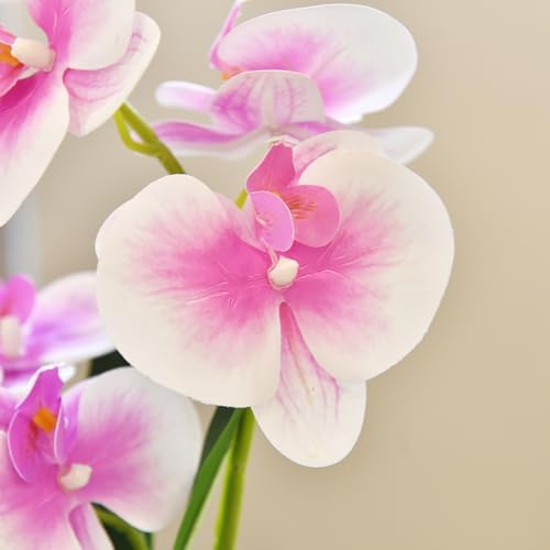 Artificial Real Touch Orchid Flowers with White Ceramic Vase, Light Purple - Image 7