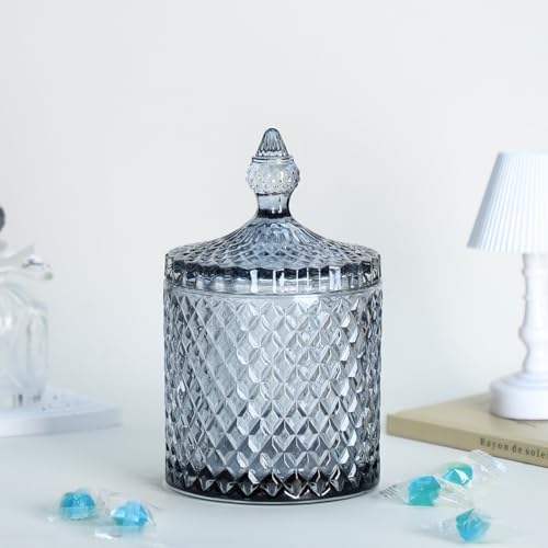 Sizikato Diamond Faceted Glass Candy Jar with Lid, 10oz Grey Decorative Jar, Nut Jar, Dried Fruit Storage Jar. - Image 5