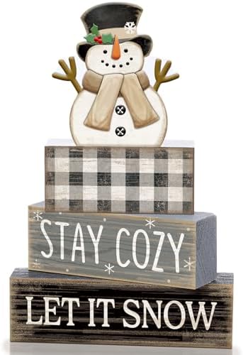 Yuntau 4 Pcs Winter Table Decorations Wooden Snowman Tiered Tray Decor by Yuntau