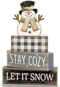 Yuntau 4 Pcs Winter Table Decorations Wooden Snowman Tiered Tray Decor by Yuntau