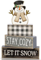 Yuntau 4 Pcs Winter Table Decorations Wooden Snowman Tiered Tray Decor by Yuntau