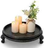 Black Decorative Tray, 11.8 Inch Round Tray with Claw Feet by Yielycan