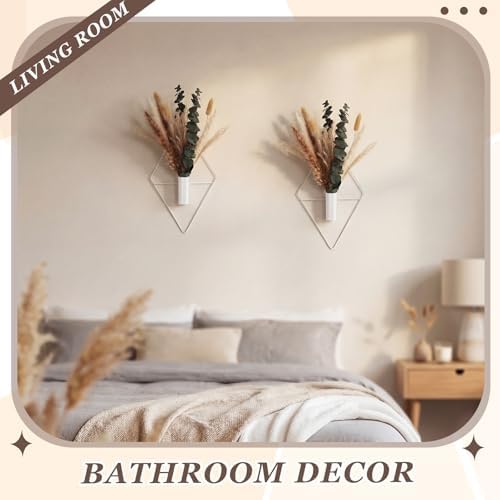Jexine 4 Pcs Hanging Artificial Planters Wall Decor, White, Pampas - Image 5
