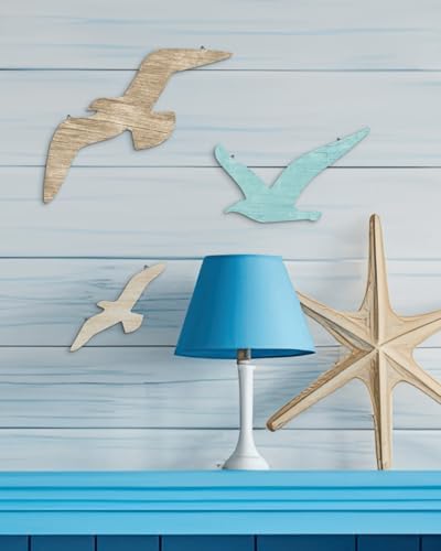 Putuo Decor 3pcs Seagull Wall Decor, Wooden Sea Bird Wall Hanging with Hooks, Ocean Home Decor Indoor Beach Art Decor for Bathroom Beach Room Decor Living Room Lake Decor for Home - Image 6