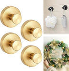 Suction Cup Hooks for Wreaths on Glass, 2025 New Model No-Drill Suction Cup Hooks, Wreath Hangers for Front Doors, Metal Towel Hooks for Showers Bathrooms Mirrors (4, Gold) by Unknown