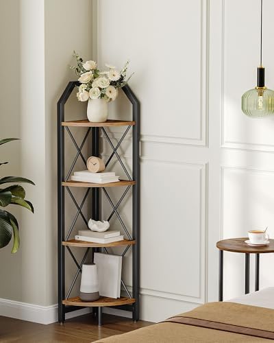 CHOEZON 47.6" Corner Shelf, 4-Tier Industrial Corner Bookshelf, Corner Storage Stand, Corner Bookcase for Bedroom, Living Room, Home Office, Rustic Brown and Black TCJ09BF by Choezon