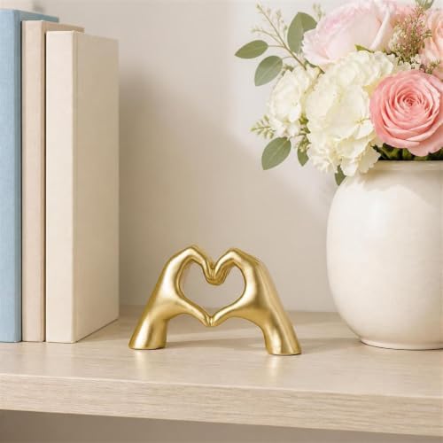Heart Shaped Hand Statue, Gold Home Decor Accents for Living Room Coffee Table TV Cabinet Bookshelf Office entryway Desktop Shelf Small Sculpture Home Decor. - Image 3