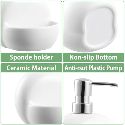 RQYIXI 2-in-1 Ceramic Soap Dispenser with Sponge Holder,White,25 Oz - Image 6