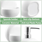 RQYIXI 2-in-1 Ceramic Soap Dispenser with Sponge Holder,White,25 Oz - Image 6