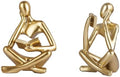 2-Piece Gold Resin Seated Reading Figurines with Books, Bookshelf Decor by SunshineDecor