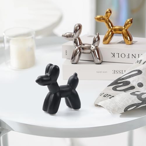 Notakia Cute Ceramics Black Balloon Dog Statue Crafts Living Room Desktop Decorations,Handmade Modern Small Ceramic Animal Statue Ornament Home Decor Accents - Image 5