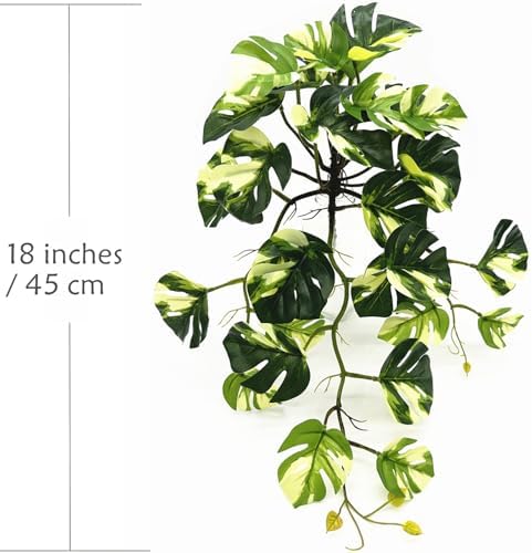 Fake Plants Hanging Small Faux Potted Ivy Vine Artificial Monstera Mini Faux Tropical Plants Greenery for Bathroom Office Table Pot Indoor Outdoor Decor Windowsill Shelf DIY Decoration - White 2 Pack - Image 5