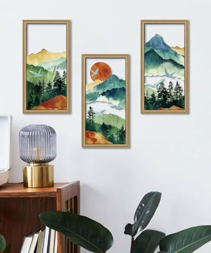 Putuo Decor Boho Mountain Wall Art Set of 3, Aesthetic Nature Landscape Mountain Wall Decor, Rustic Farmhouse Mid-Century Modern Artwork for Living Room, Bedroom, Office, 16.5 x 8.6 inch - Image 4