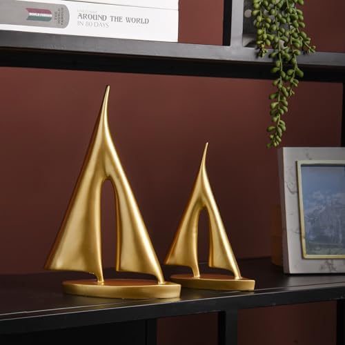 Modern Sculptures Home Decor, Gold Sailboat Decor Ornament, Boat Decorations Statue Decor, Art Sculptures and Statues, Sailboat Gifts Home Office Bathroom Shelf Decor Nautical Decor (2 Pack) - Image 6