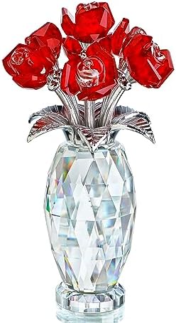 Handmade Red Crystal Glass Rose Figurine with Base Table Centerpiece Decor by HDHYALINEDORA