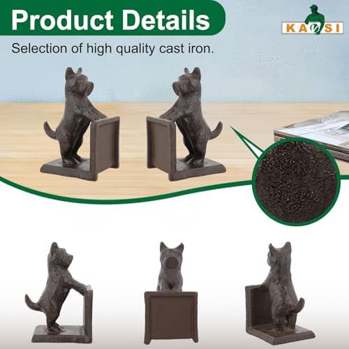 Horse Decorative Bookend Vintage Cast Iron Decor Heavy Book Ends Door Stop Unique Horse Head Statues Home Decor, Ideal for Reading Room Living Library Office Shelf Desk Decor (Terrier) - Image 3