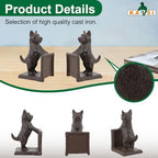 Horse Decorative Bookend Vintage Cast Iron Decor Heavy Book Ends Door Stop Unique Horse Head Statues Home Decor, Ideal for Reading Room Living Library Office Shelf Desk Decor (Terrier) - Image 3