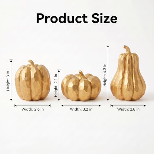 Gold Pumpkin Decor, 3Pcs Resin Pumpkin Figurines Fall Decoration for Home - Image 2