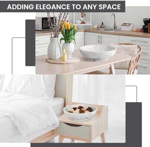 L'ARL GMVOI Large Decorative Bowl,Modern Fruit Bowl for Kitchen Counter,Handicraft Decorative Bowls for Home Decor,Stylish Key Bowl for Entry Table,Artificial White Marble - Image 3