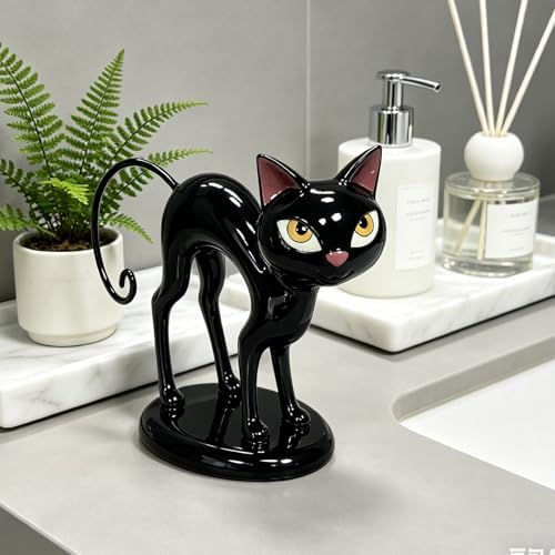 Cynkeyee Halloween Black Cat Statue - 9 in Vintage Mid‑Century Resin - Image 5