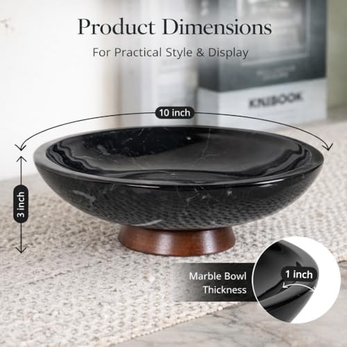 Decorative Marble Bowl Black - Removable Acacia Wood Pedestal - 10" - Image 3