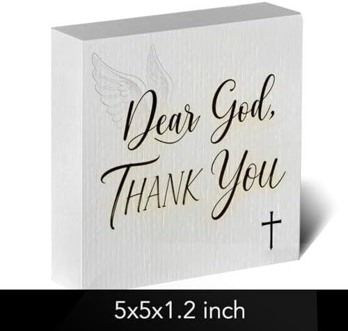 Christian Wooden Box Sign5x5 Inch - "Dear God, THANK YOU" Rustic Christian Home Decor, Farmhouse Style Shelf Desk Table Decoration for Bathroom Living Room - Image 2