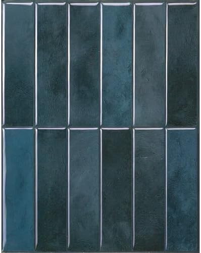 Smart Tiles Peel and Stick backsplash, Stacked Petrol Blue, 11.43"x9" by SmartTiles-OriginalPeelandStickBacksplashTiles