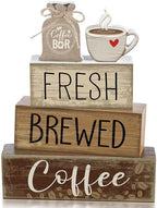 Yuntau 4 Pcs FarmhouseCoffee Bar Decor Wooden Tabletop Block Sign by Yuntau