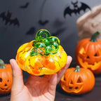 Hand Blown Glass Pumpkin Figurine Yellow Fall Thanksgiving Table Decor - Image 6