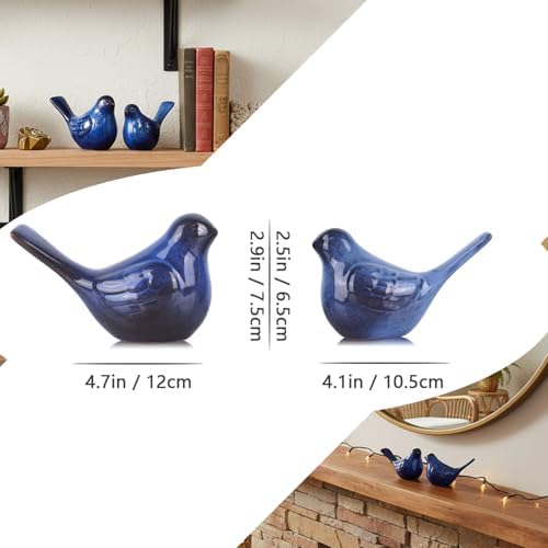 2pcs Small Ceramic Bird Statue and Sculpture for Home Decor Accents,Modern Animal Ornaments for Living Room,Bedroom,Bookshelf,Cabinets,Coffee Table Centerpiece,Cute Knick Knacks for Shelves (Blue) - Image 3