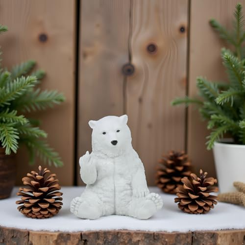 JFSM INC. Polar Bear Raising Middle Finger Figurine Funny Hilarious Decor - Bear Lover Gifts, Cabin Themed Decor, - Image 2