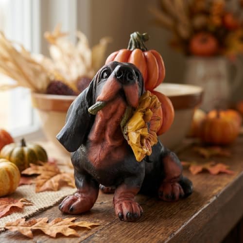 Fall Dachshund Pumpkin Dog Figurine Decor, Thanksgiving Dog Statue - Image 5