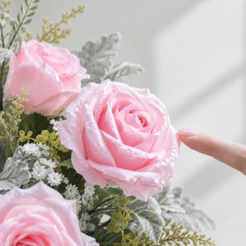 Faux Flowers in Vase Pink Roses Floral Arrangements for Home Decor - Image 4