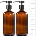 GMISUN Amber Glass Soap Dispenser, 2 Pack Bathroom Hand Soap Dispensers with Stainless Steel Flat Pump, 17 Fl Oz Kitchen Dish Soap Dispenser, Modern Vintage Liquid Brown Soap Dispensers Bottle Set by GMISUN