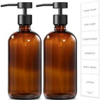 GMISUN Amber Glass Soap Dispenser, 2 Pack Bathroom Hand Soap Dispensers with Stainless Steel Flat Pump, 17 Fl Oz Kitchen Dish Soap Dispenser, Modern Vintage Liquid Brown Soap Dispensers Bottle Set by GMISUN