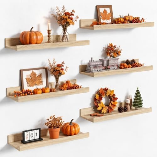 upsimples Floating Shelves for Wall Decor Storage, Natural, 6Pcs, 15.7'' by upsimples