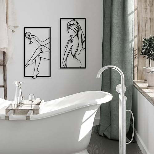 Bakovity Black Metal Bathroom Wall Art, Minimalist Woman Line Wall Decor, Metal Wall Decor for Bathroom Bedroom Living Room (4 Pcs,17 x 9 in) - Image 2