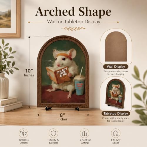 Wooden Tabletop Sign Funny Mouse Decor for Bookshelf Desk Shelf, Vintage Reading Animal Art, Arched Wooden Sign with Stand Decoration, Rustic Home Gym Office Decor - Image 6