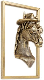 Newinhome Animal Heads Wall Decor (Includes Metal Frame) Resin Animals Sculptures Head Wall Hanging Decoration Gold vintage Wall Sculpture for Living Room Bedroom Office(Horse) by Newinhome