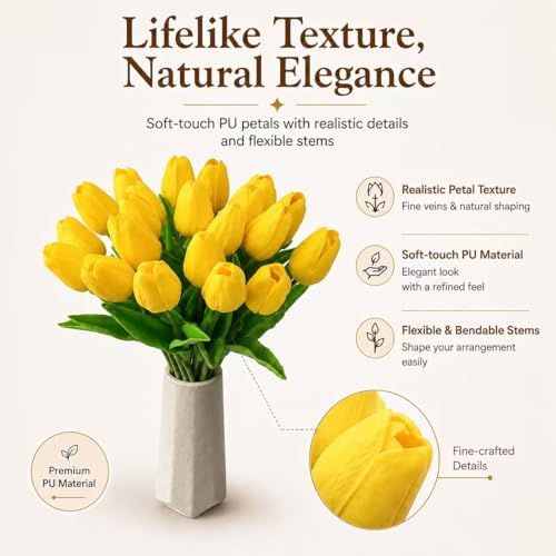 Mandy's 20pcs Artificial Yellow Tulips - Image 2
